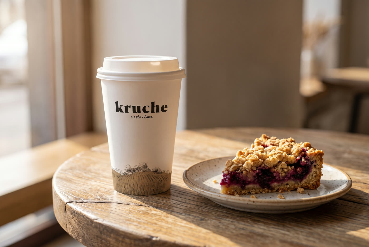 kruche - kubek na kawę z logo i kreską kruszonki