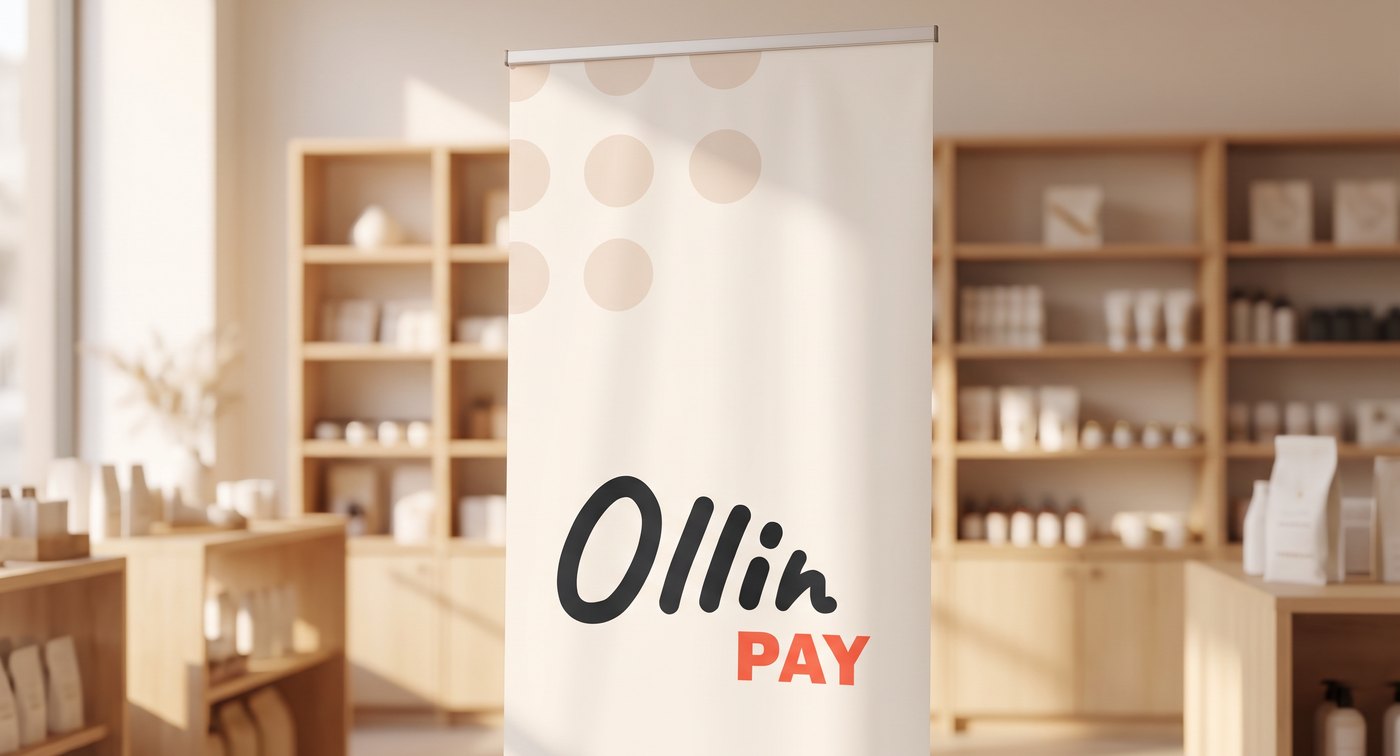 Roll-up OllinPay w jasnym wnętrzu sklepu